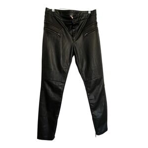 FREE PEOPLE Sz 8 Women's Pants Black Faux Leather Vegan Moto Zippers Pleather